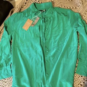 J. Crew silk button-down blouse. NWT. Green. Size 8P